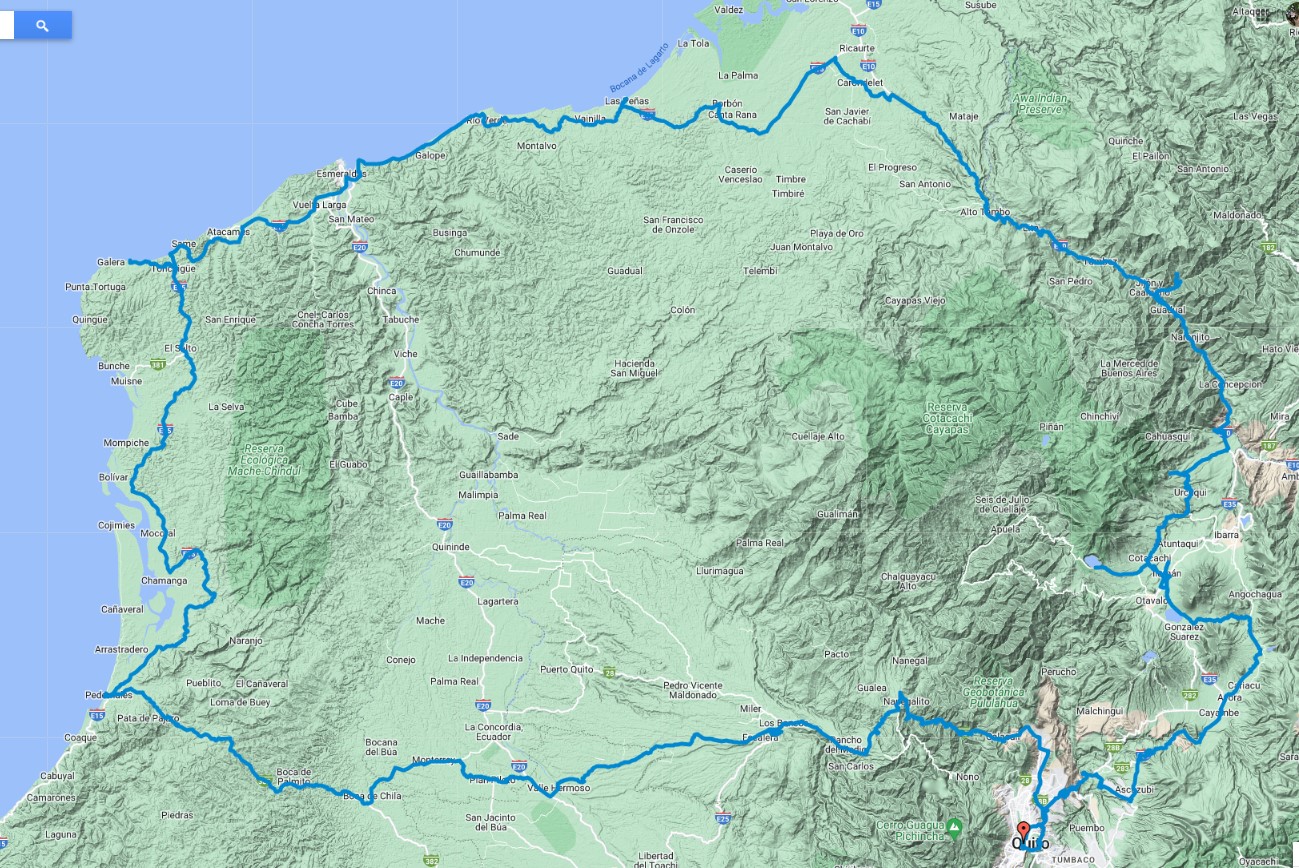 Northwest Ecuador Explorer Motorcycle Route Map