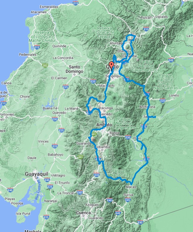 Northwest Ecuador Explorer Motorcycle Route Map