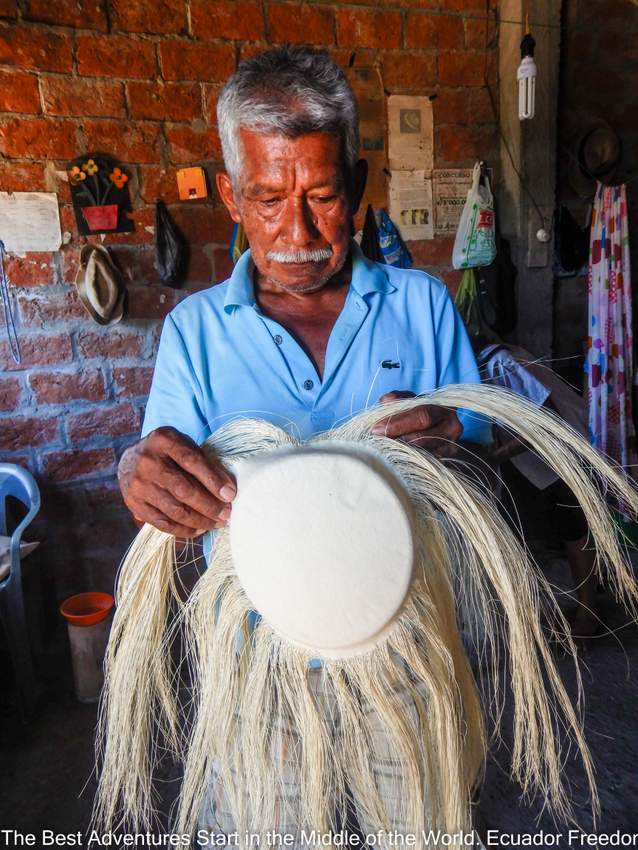 A hatmaker on the Pacific coast of Manabi Ecuador