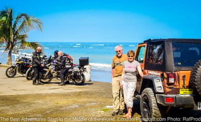 jeep and motorcycles on esmeraldas coast in ecuador