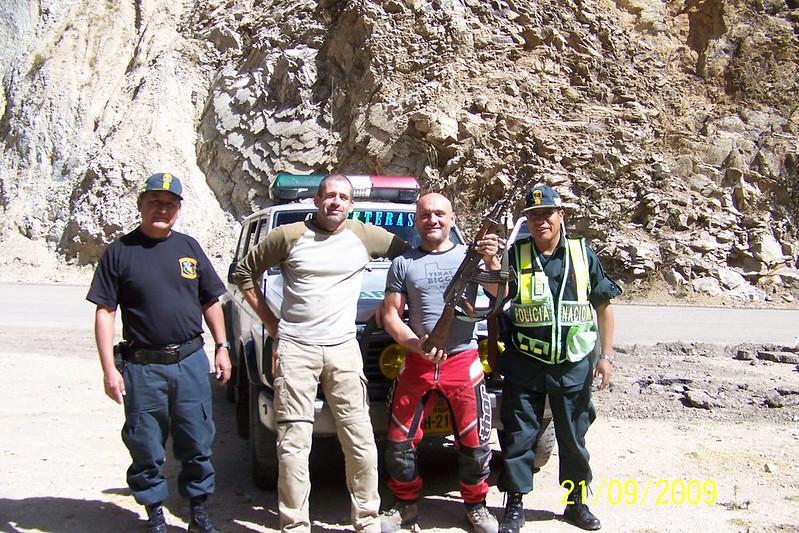 sylvain and court with gun and police in peru