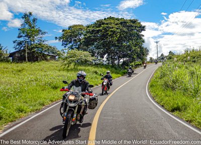 adventure motorcyclists riding in ecuador amazon basin
