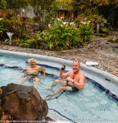 soaking in the papallacta hotsprings after a motorcycle ride