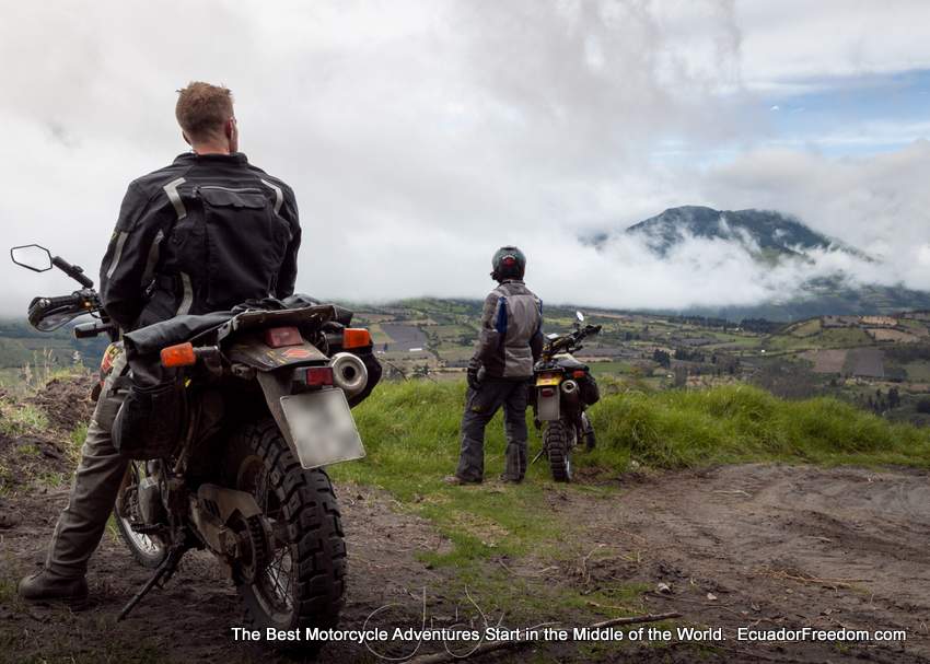 riding a rental advveture motorcycle in Ecuador on Suzuki DR650