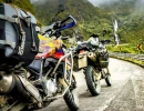 two bikes with waterfall in sangay national park   copy