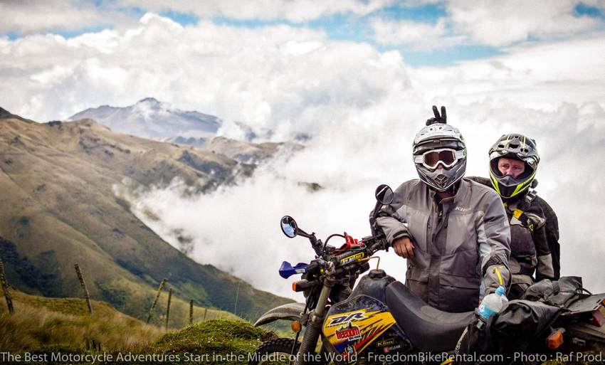 two dirt bike riders on a motorcycle tour in Ecuador