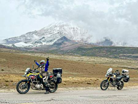 gabe and guest riding up around chimborazo on triumph and bmw motorcycles