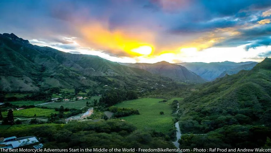 Sunset over the town of Vilcabamba seen on motorcycle tour in ecuador