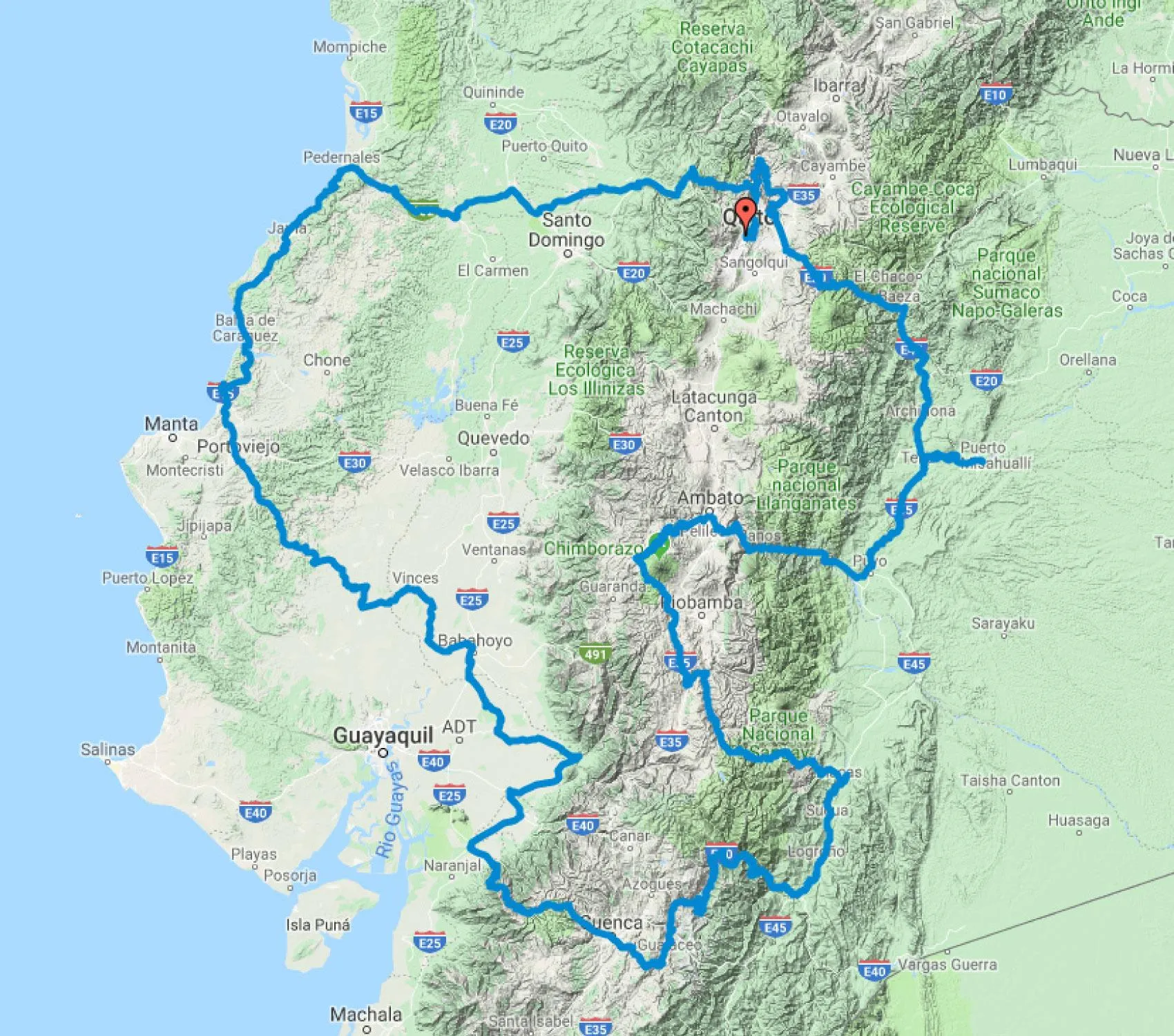 Backroads of Ecuador Motorcycle Tour Route