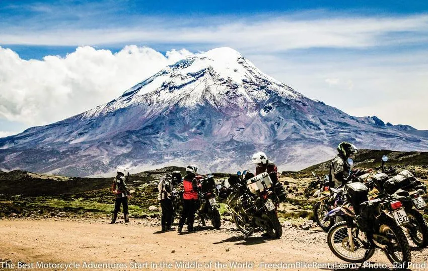 Chimborazo with dual sport motorcyclists in ecuador