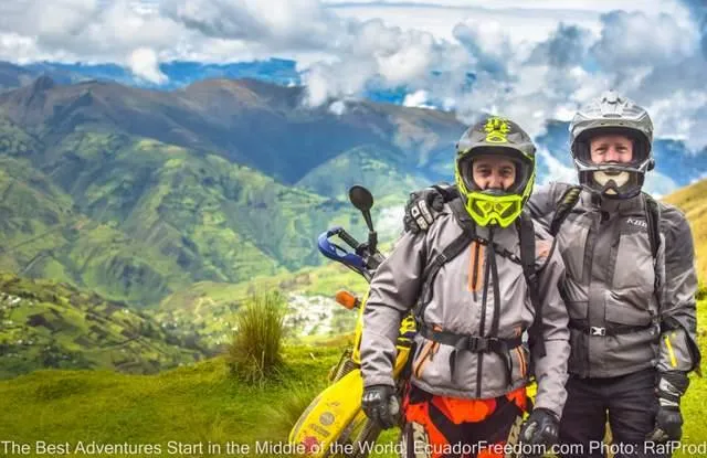 two friends having a blast on a motorcycle tour of ecuador