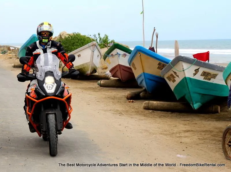 KTM 1050 adventure motorcycle on the coast of Ecuador