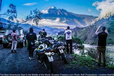 stopping motorcycles to view volcano and amazon basin in ecuador