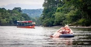 tubing floating on an innertube in the napo river ecuador