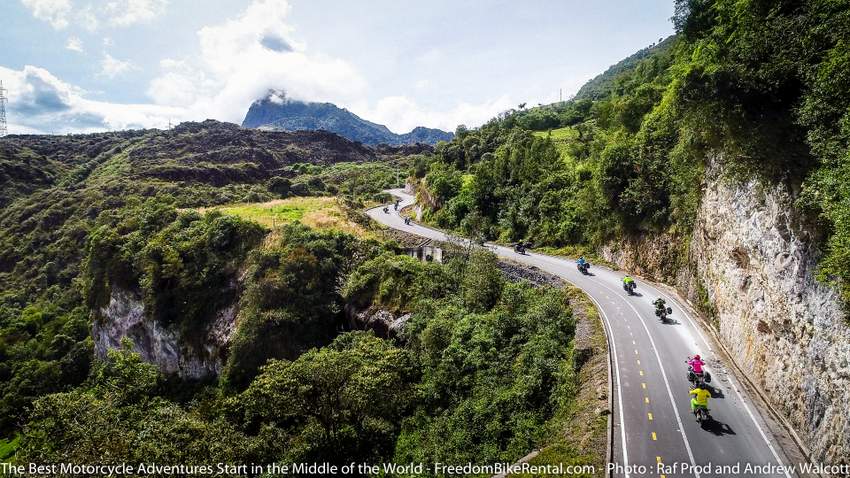 motorcycle tour group riding in the mountains of Ecuador