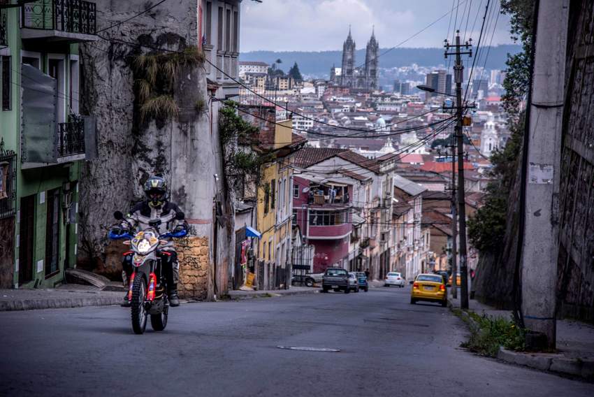 riding a dirt bike tour of quito ecuador on a SWM RS650R motorcycle